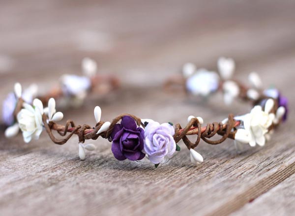 Purple and Ivory Flower Crown Lilac Wedding Hair Floral Headband